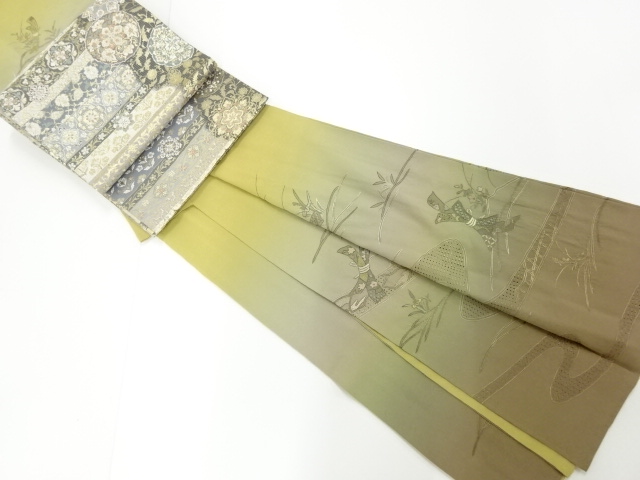 リサイクル　汕頭蘇州刺繍束ね熨斗に万寿菊模様訪問着　袋帯セット(重ね衿付き)